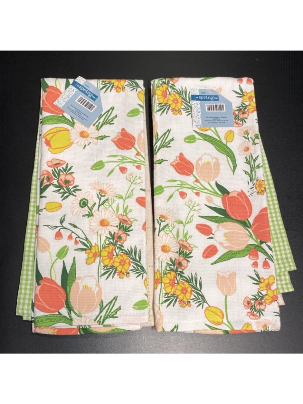 LOT of 6 Kitchen Hand Tea Towels Floral & Gingham Checkerboard Tulips Daisy Set - Picture 16 of 16